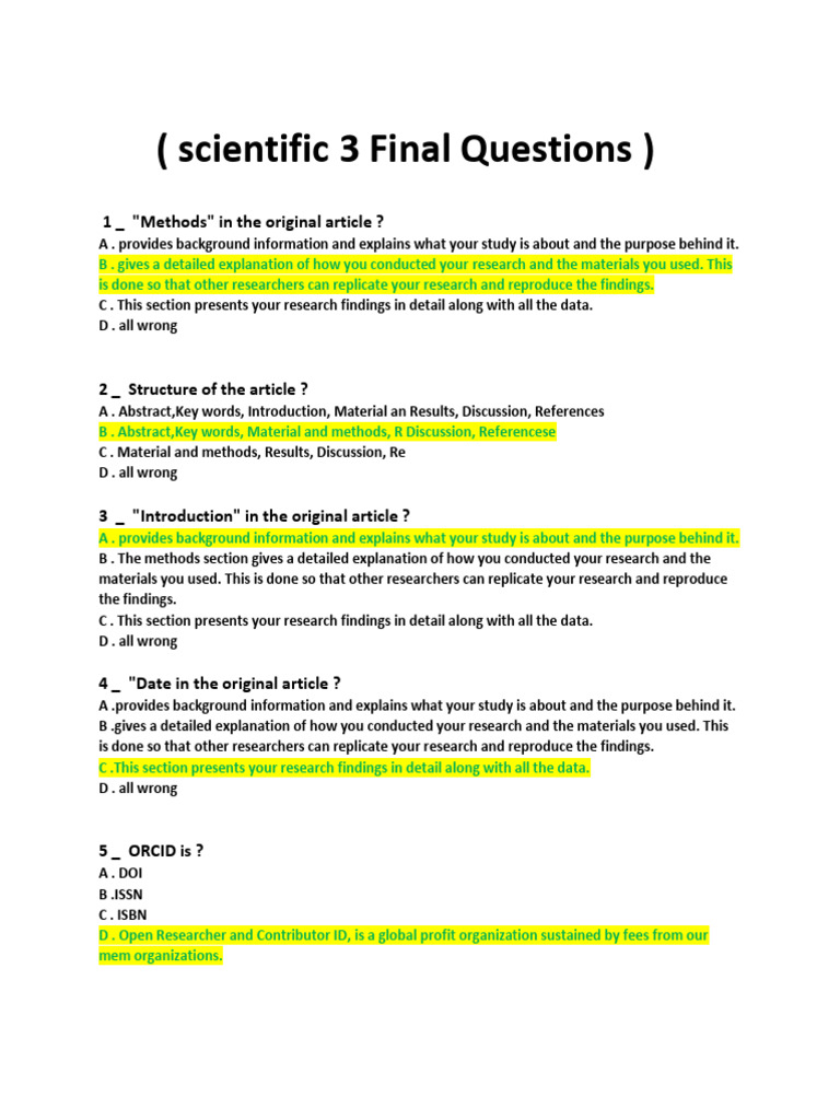 Scientific 3 Final Questions | PDF | Thesis | Science