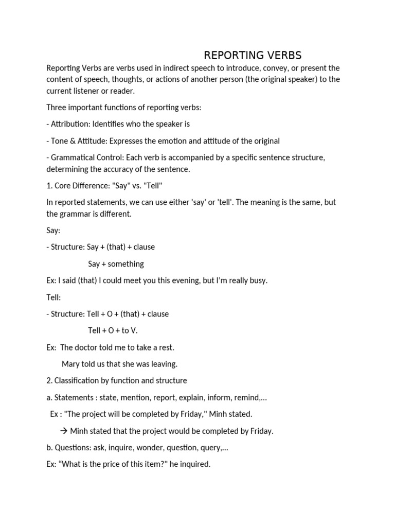 Reporting Verbs | PDF | Verb | Sentence (Linguistics)