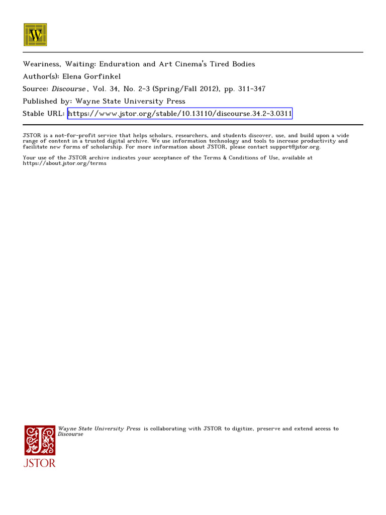 (o) Waiting Enduration and Art Cinema's Tired Bodies | PDF