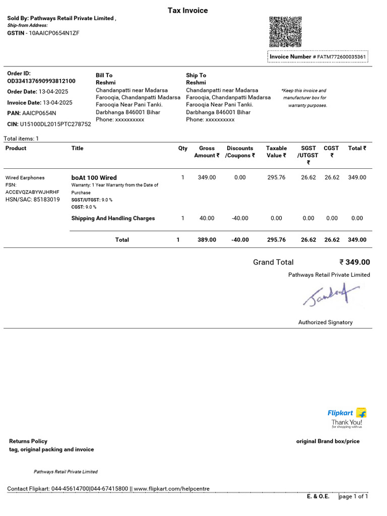 Invoice Earphone | PDF | Payments | Taxes