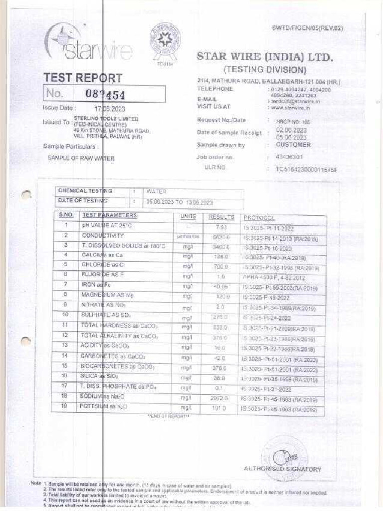 Water Test Report | PDF