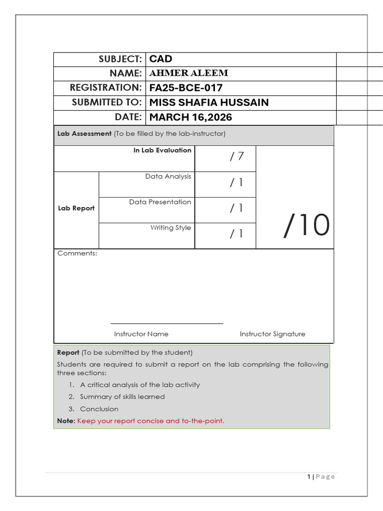 Ahmer Cad Lab Report 7 | PDF