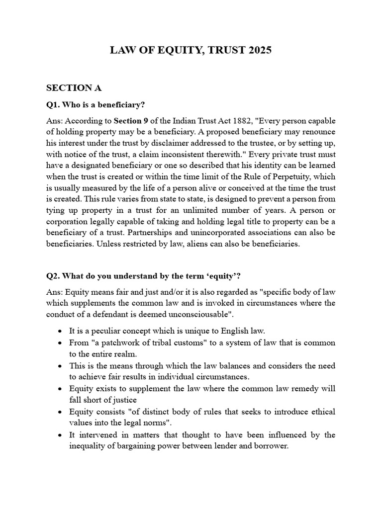Law of Equity 2025 | PDF | Equity (Law) | English Trust Law