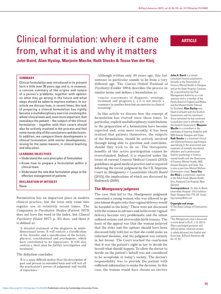 Clinical Formulation Where It Came From What It is and Why It Matters ...