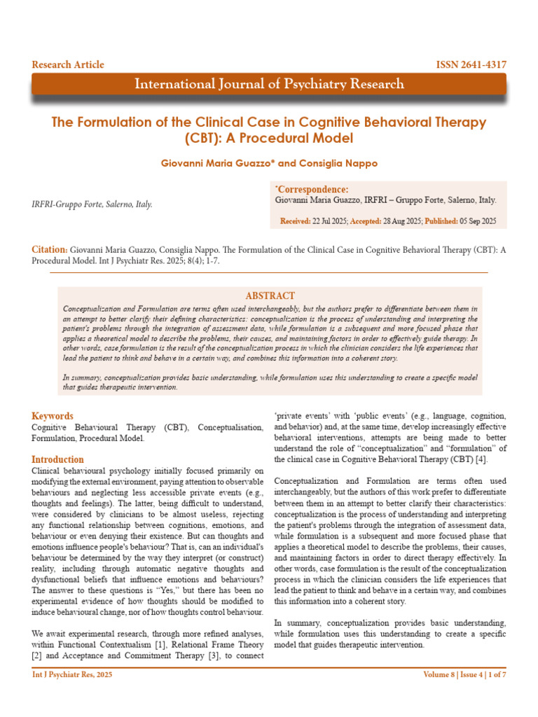 The Formulation of The Clinical Case in Cognitive Behavioral Therapy ...