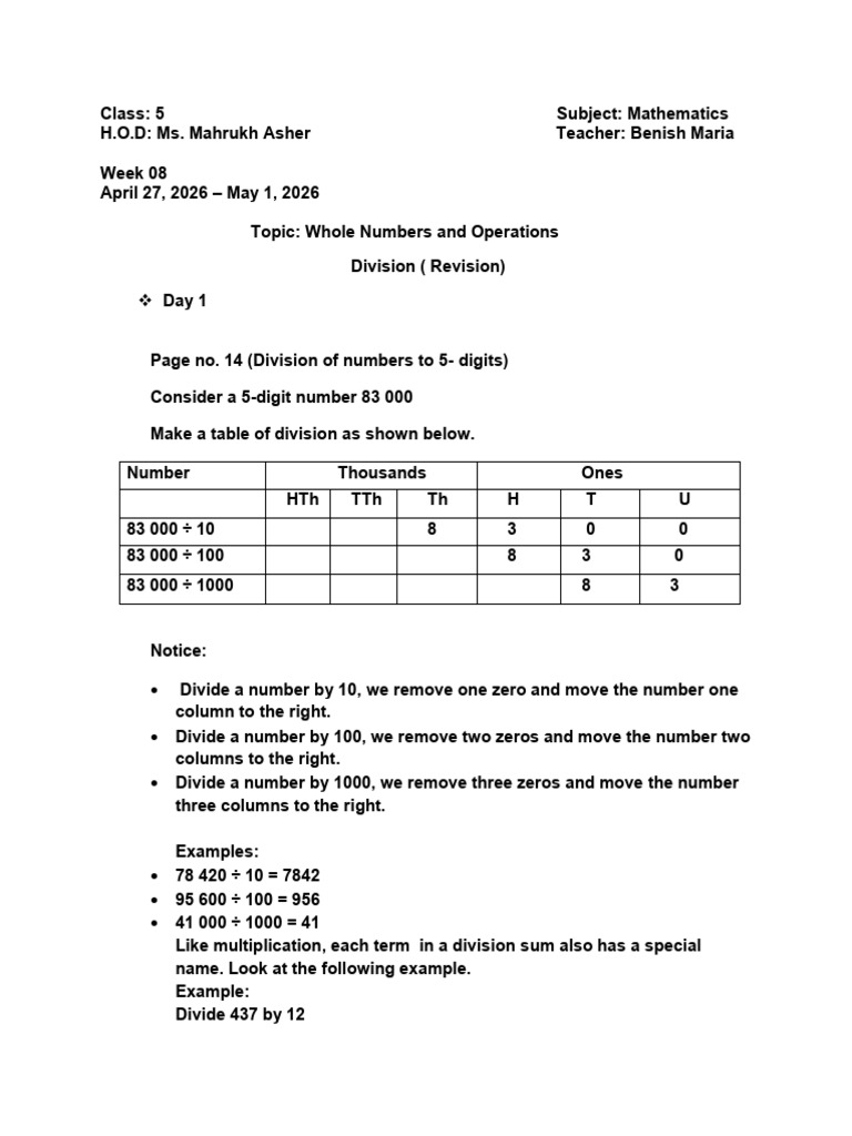 Class 5 Mathematics Week 8 | PDF