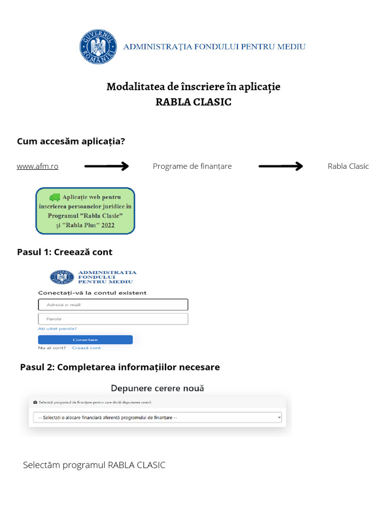 Modalitate Inscriere in Aplicatie-rabla Clasic | PDF