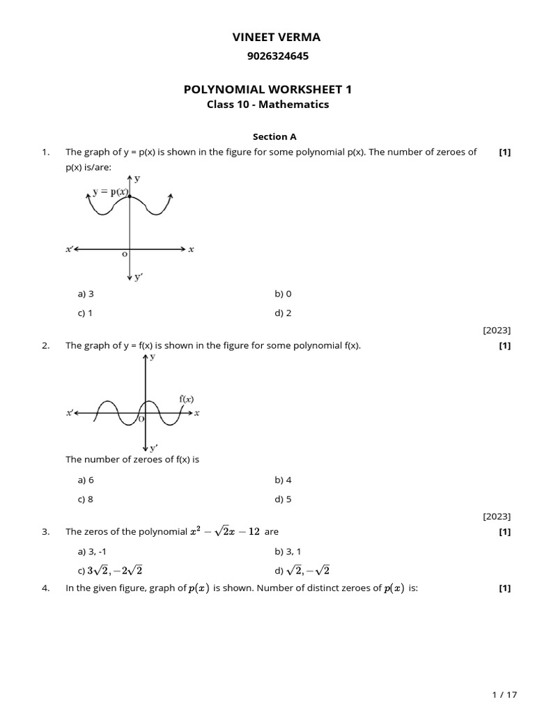 Polynomial worksheet | PDF | Quadratic Equation | Polynomial
