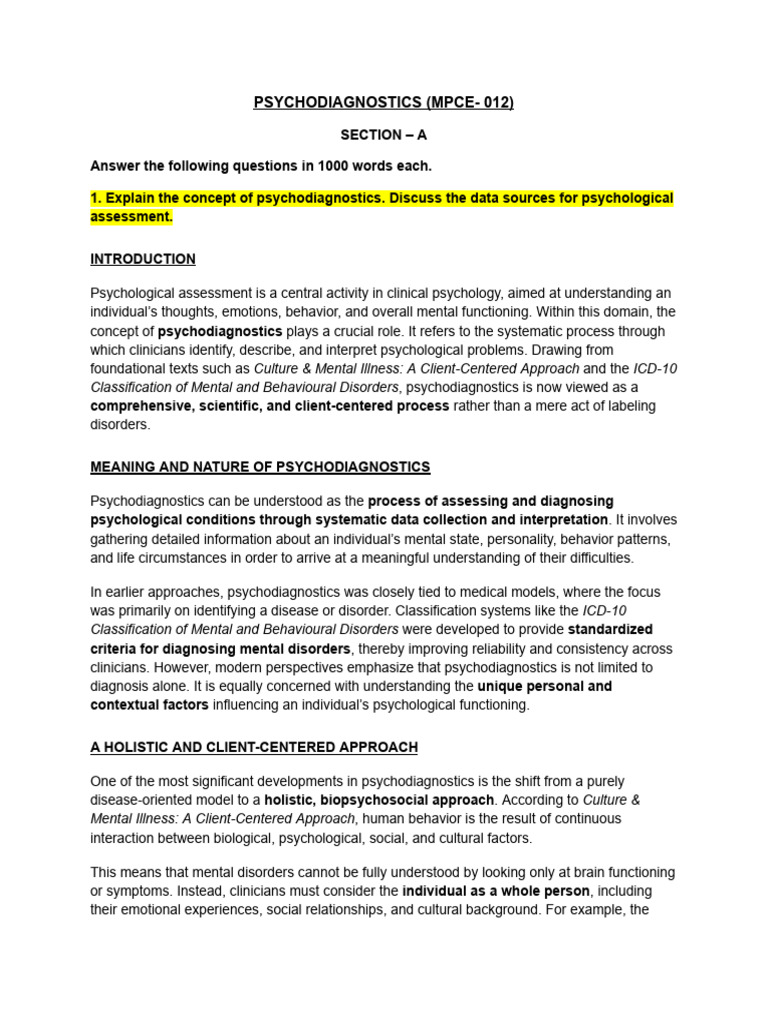 MPCE- 012 Assign | PDF | Clinical Psychology | Mental Disorder