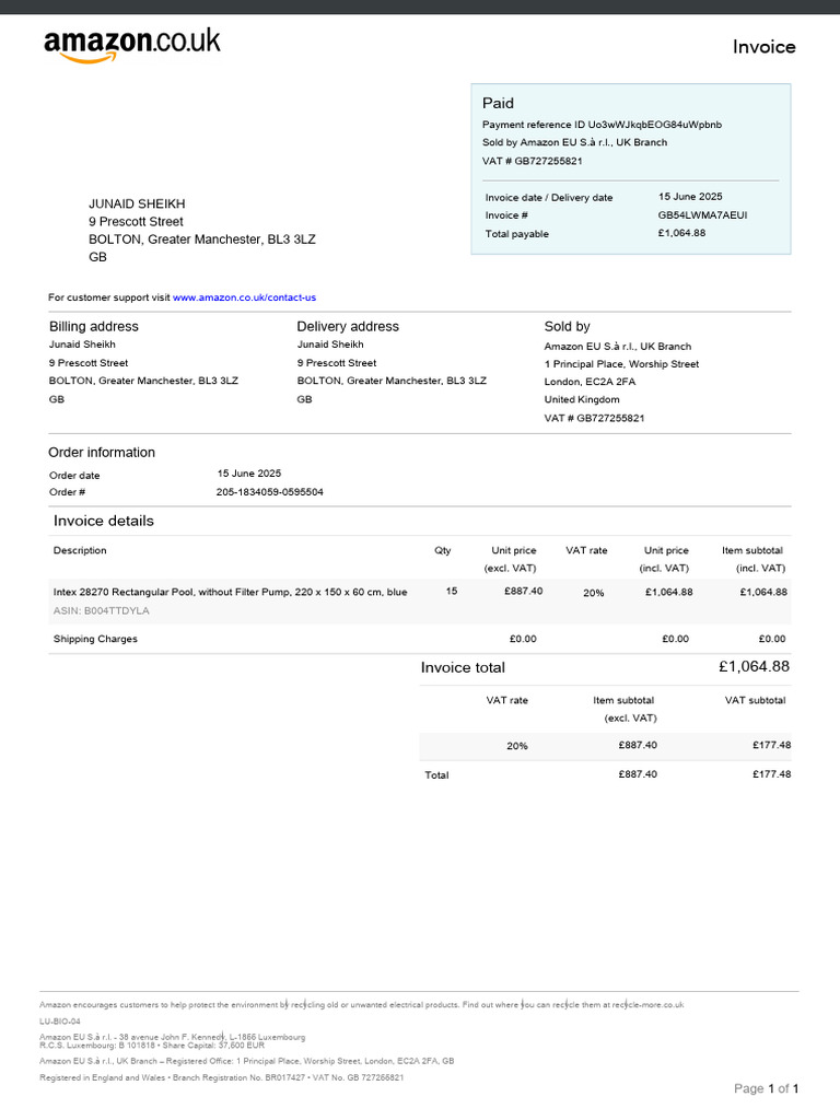 Swimming Pool Invoice - 1 | PDF | Invoice | Value Added Tax