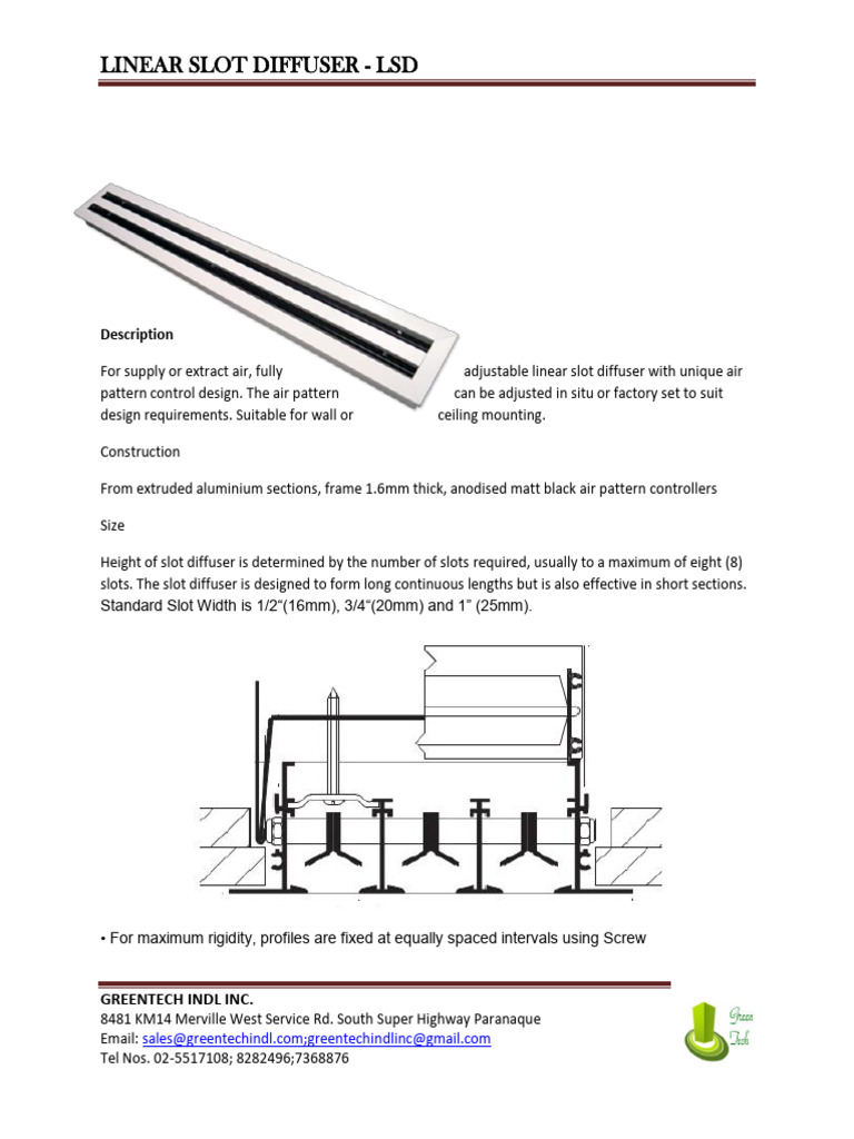 Linear Slot Diffuser Greentech | PDF