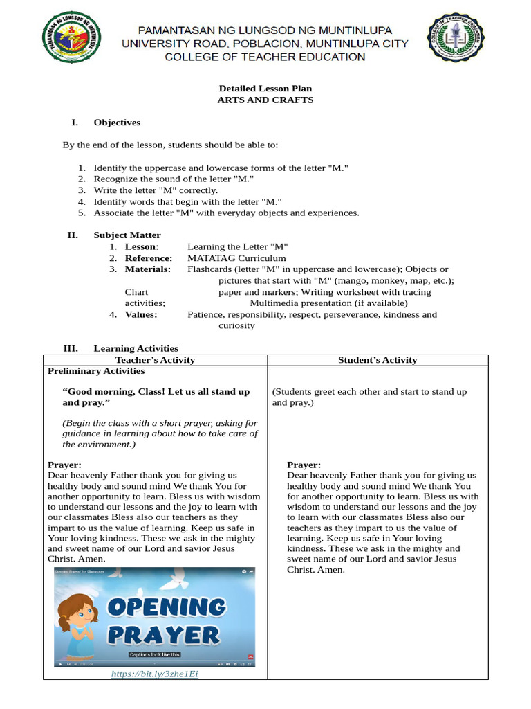 Detailed Lesson Plan - Letter M - Lobendino | PDF