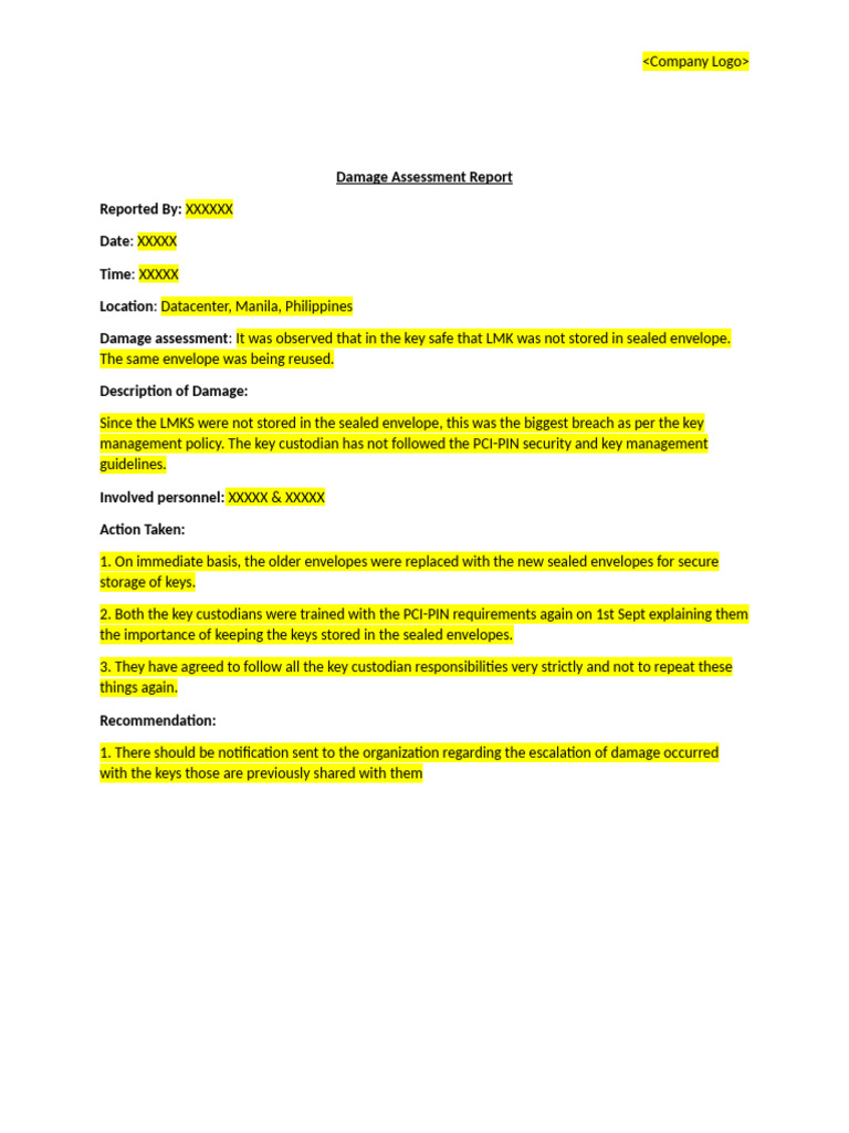 Damage Assessment Report Template | PDF