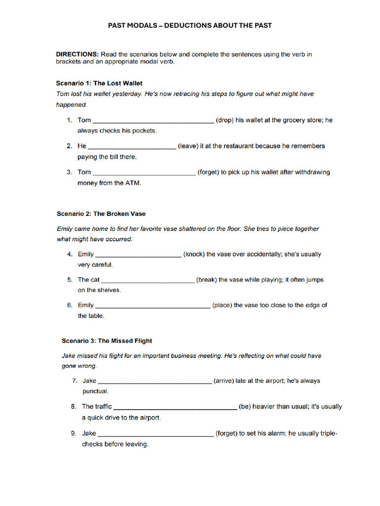 Past Modals Worksheet | PDF
