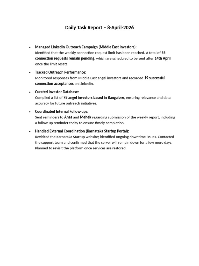 Daily Task Report_Vidyashree | PDF