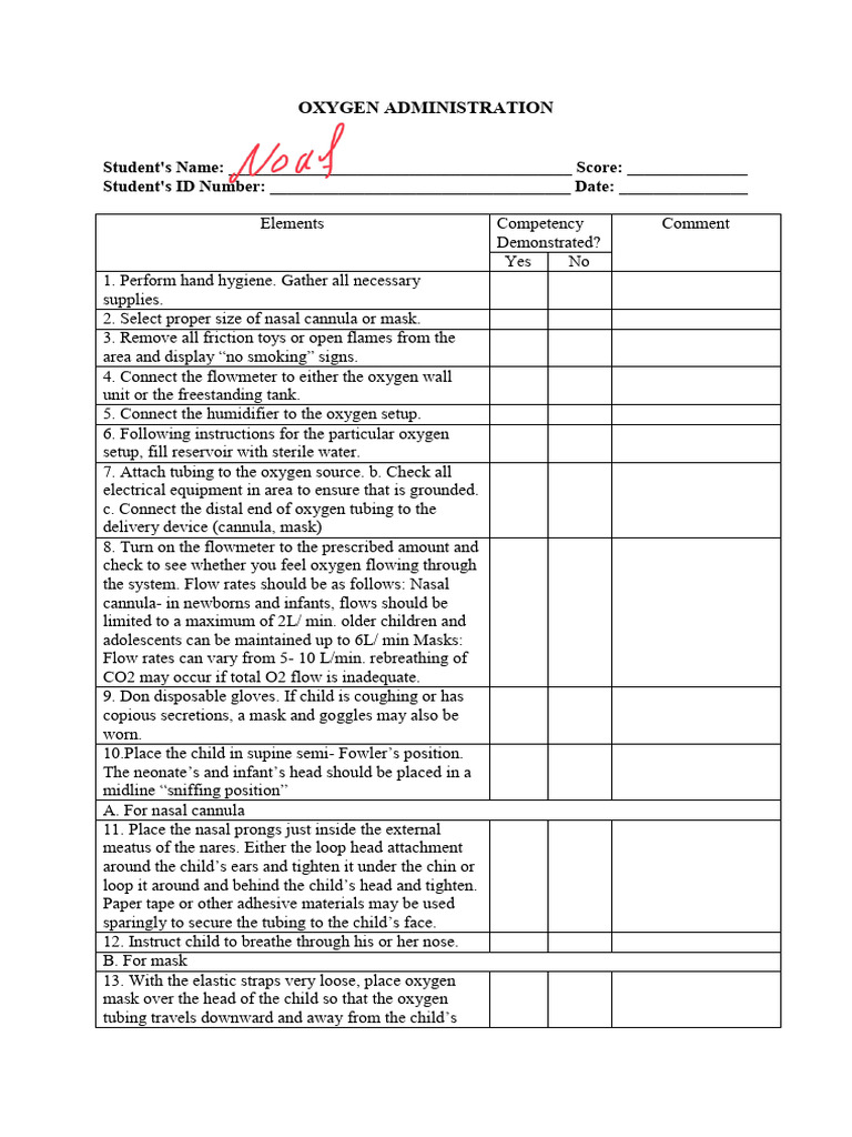 Checklist- Oxygen Administration | PDF | Respiration