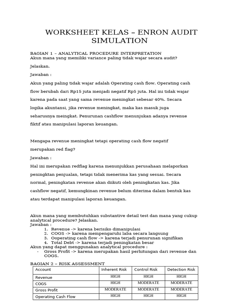 Worksheet Enron Audit Simulation | PDF