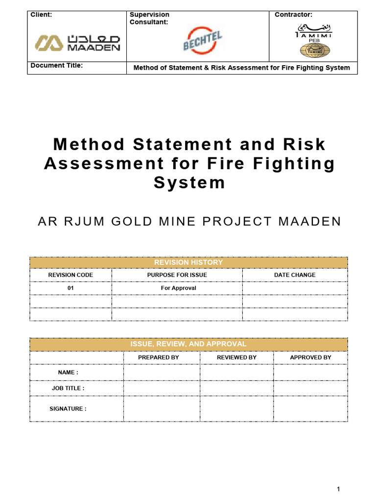 Method Statement & Risk Assessment for Fire Fighting System | PDF ...