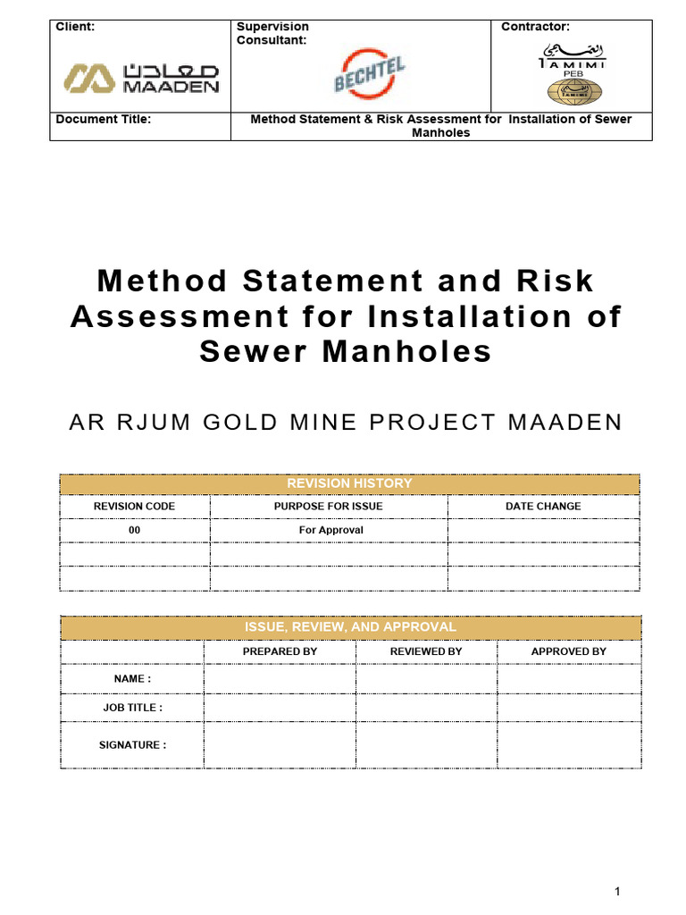 Method of Statement & Risk Assessment for Intstallation of Sewer ...