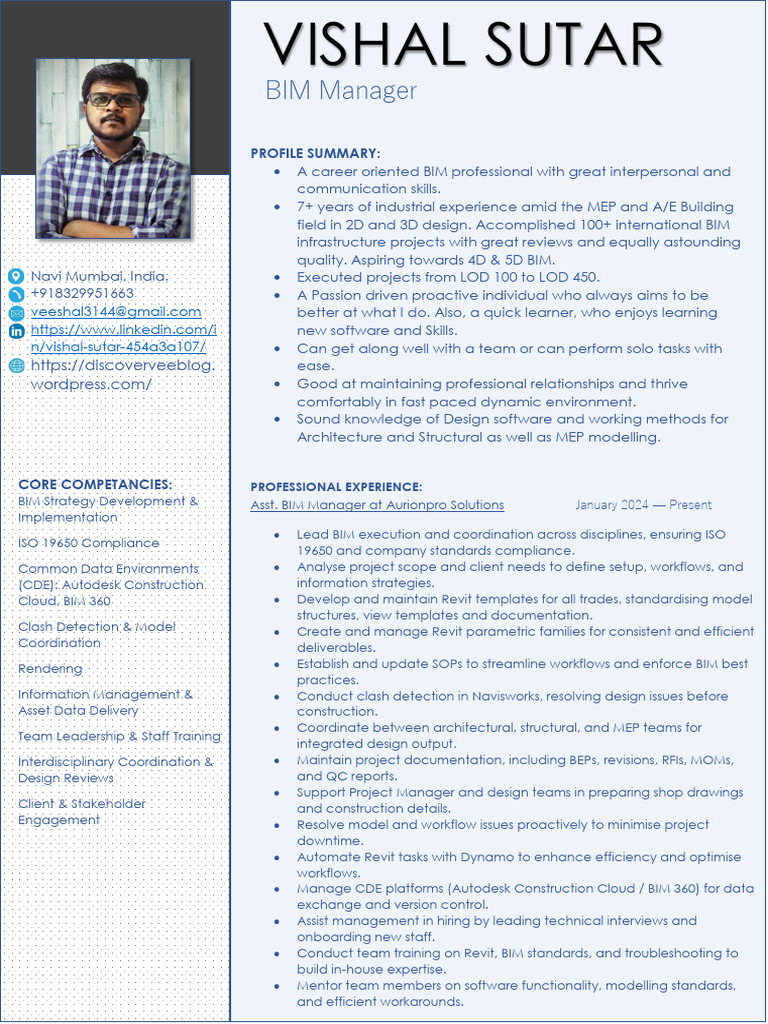 Vishal Sutar Bim Manager Resume | PDF | Building Information Modeling ...