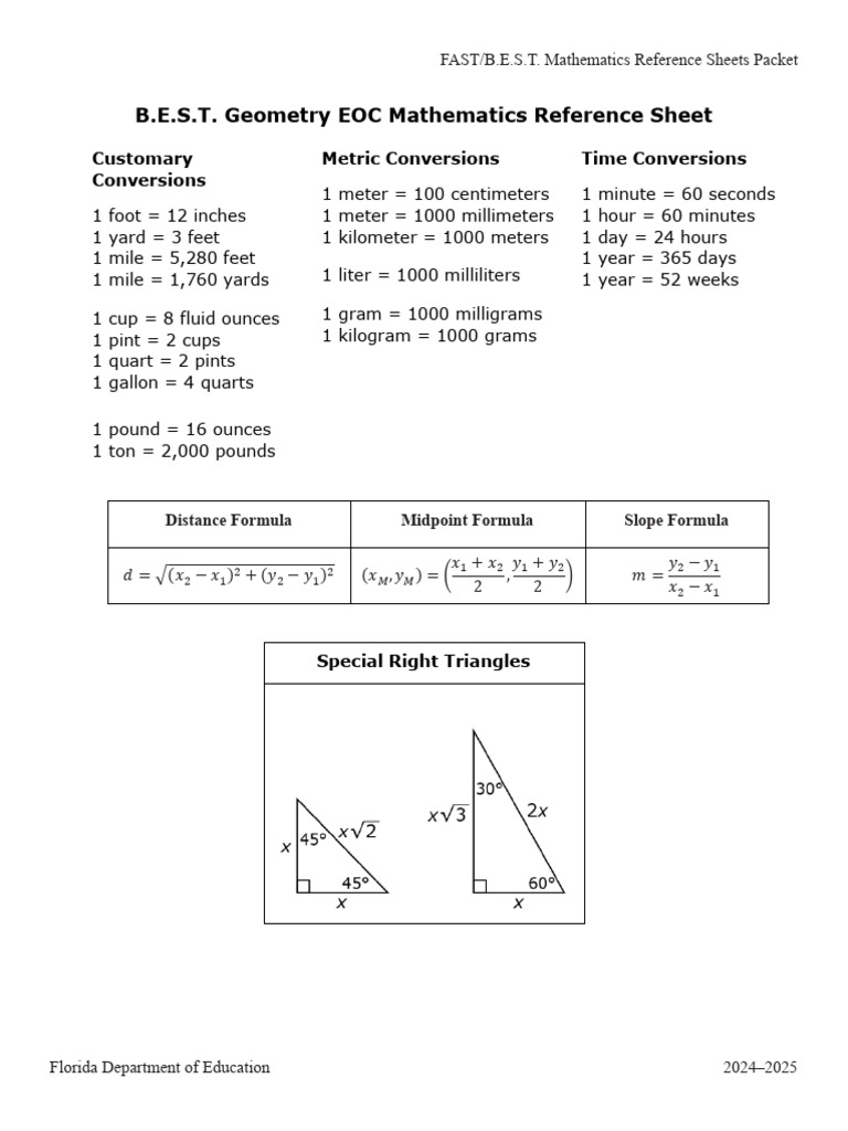 Geometry EOC Reference Sheet | PDF | Area | Elementary Geometry
