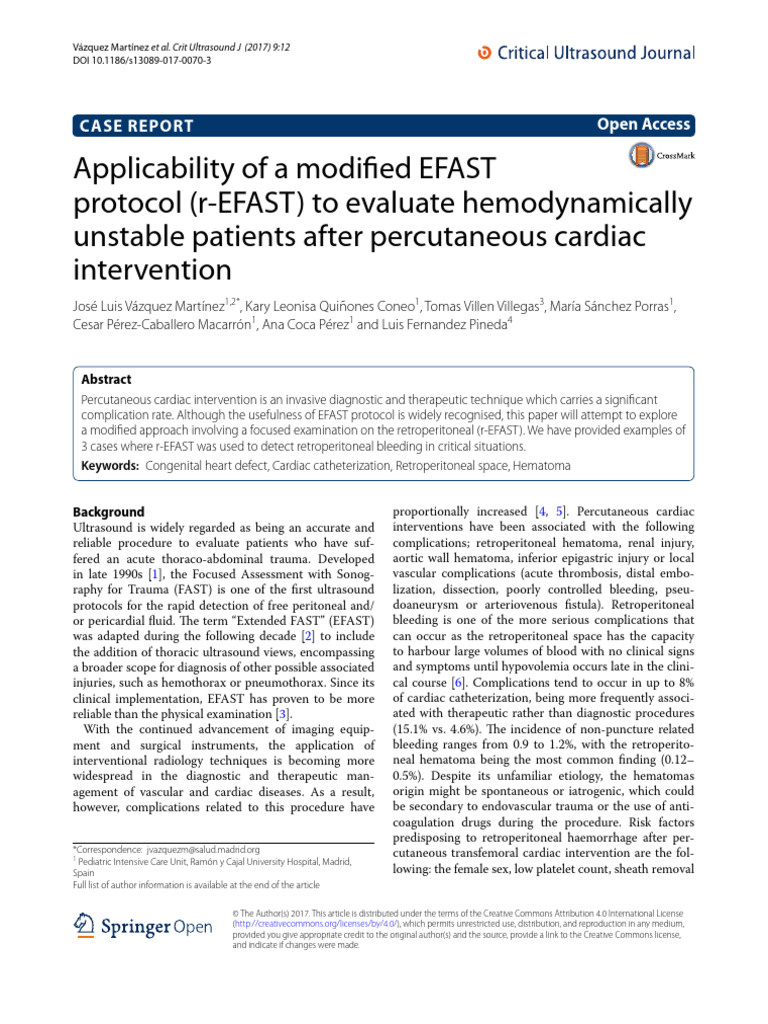 Applicability of EFAST to Evaluate Hemodynamically | PDF | Medical ...