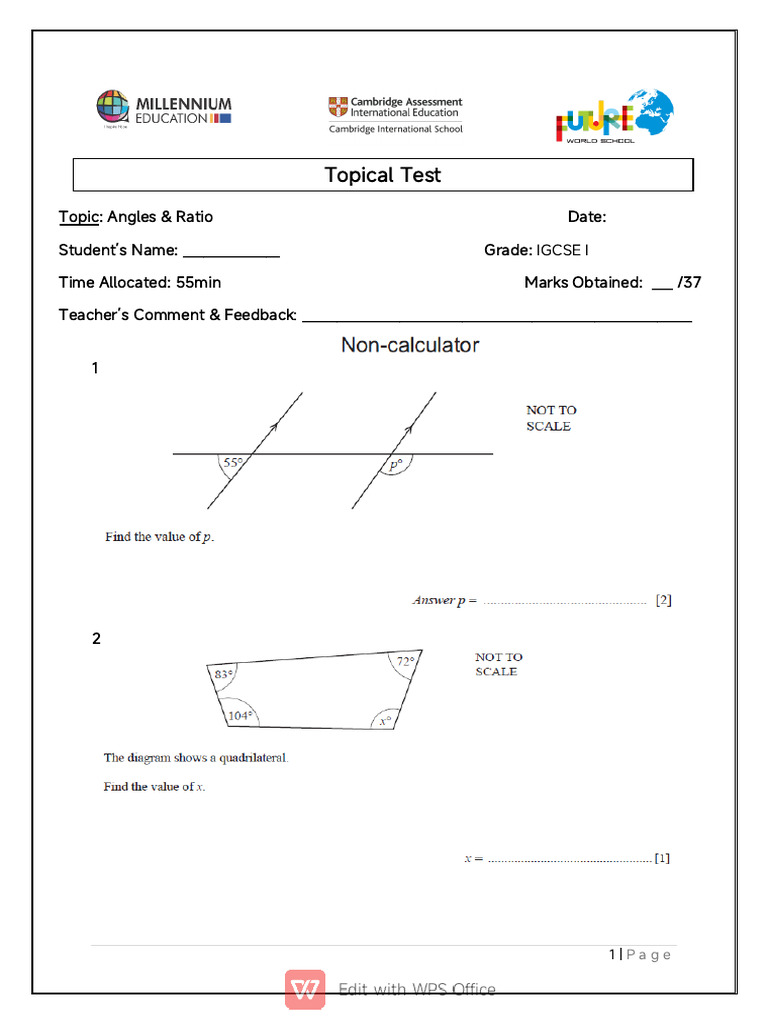 Topical Test Angles and Ratio 2026 | PDF