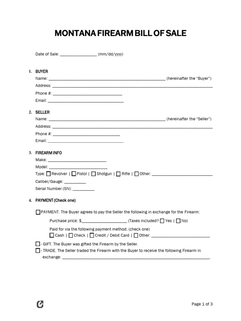 Montana Firearm Bill of Sale Form | PDF | Payments | Firearms