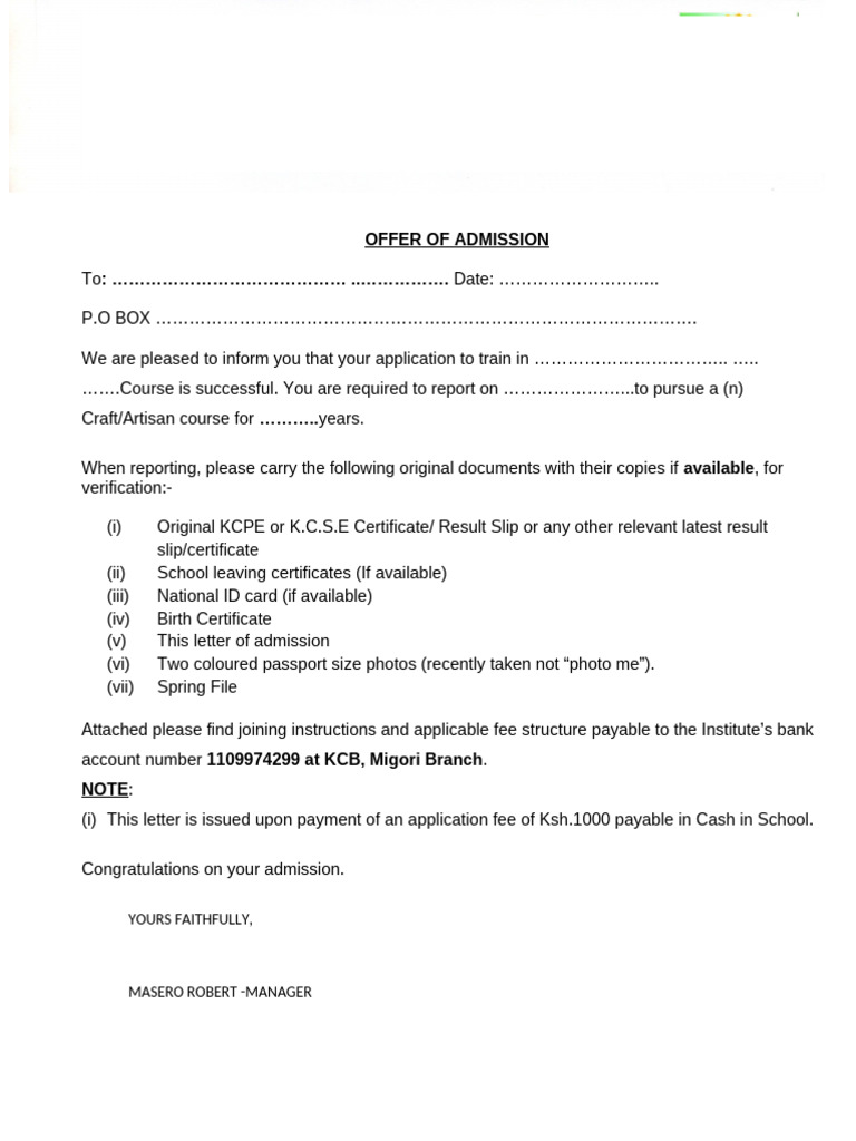 Admission letter | PDF