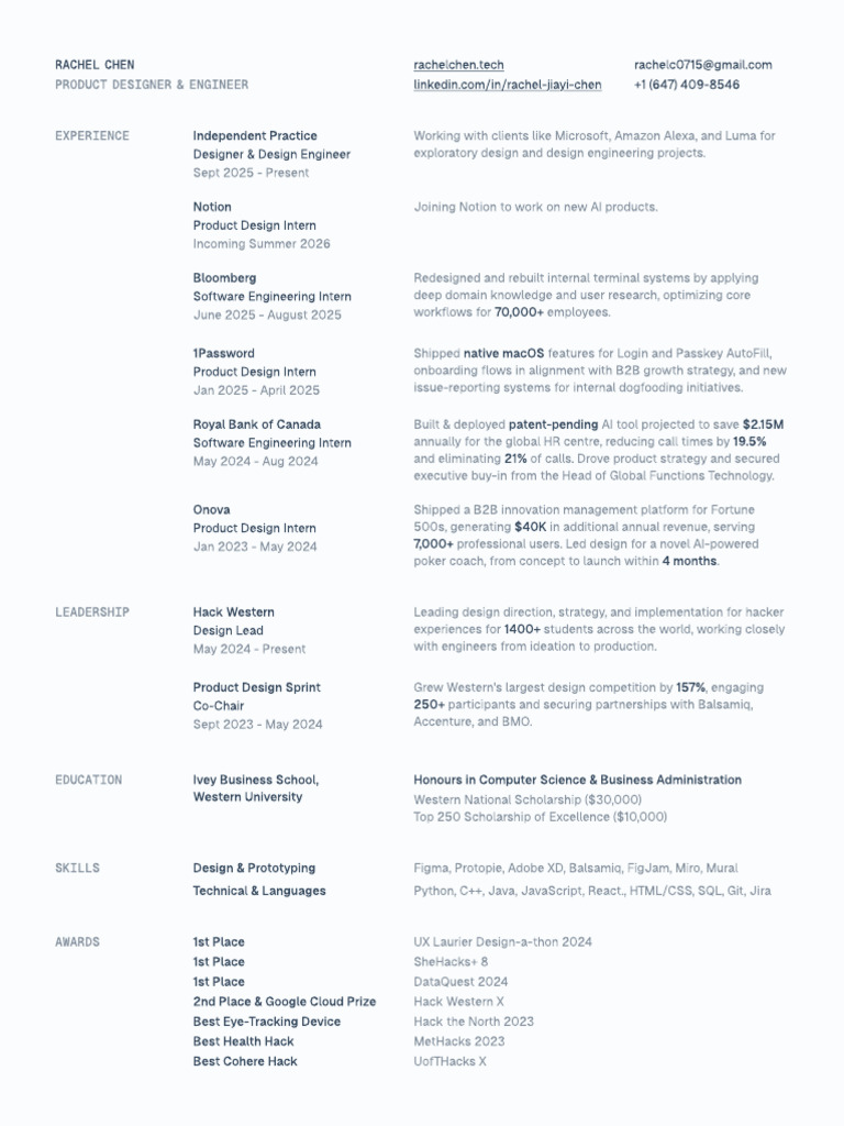 Rachel Chen Resume | PDF | Computing | Software Engineering