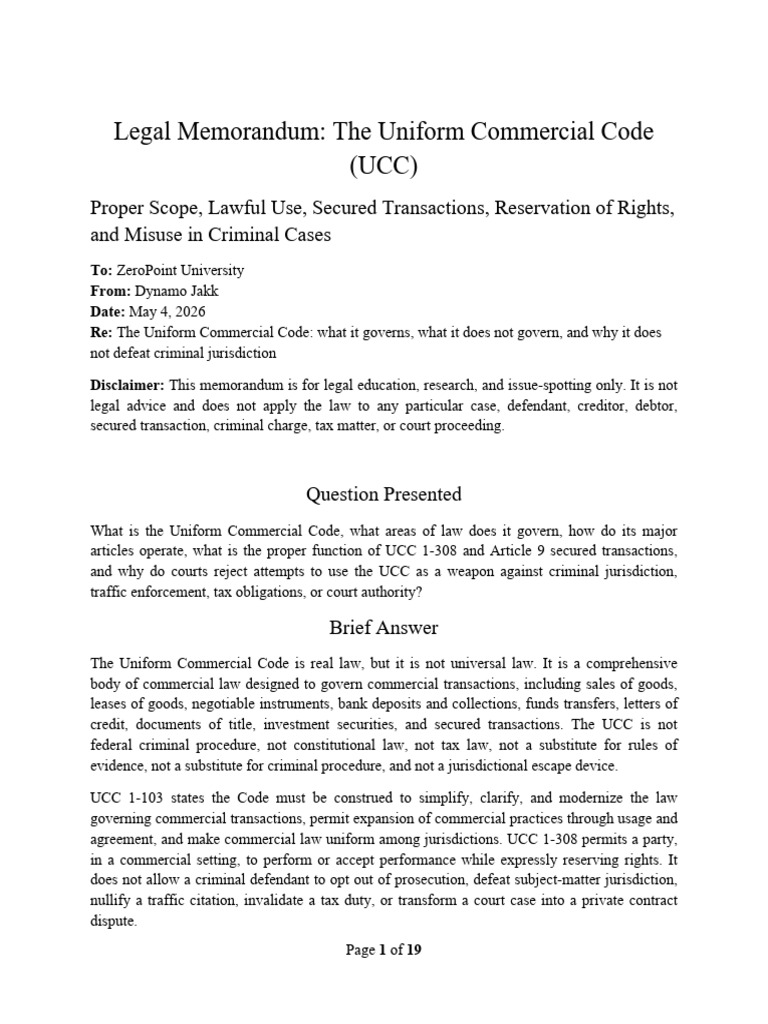 Legal Memorandum_ the Uniform Commercial Code (UCC) | PDF | Security ...