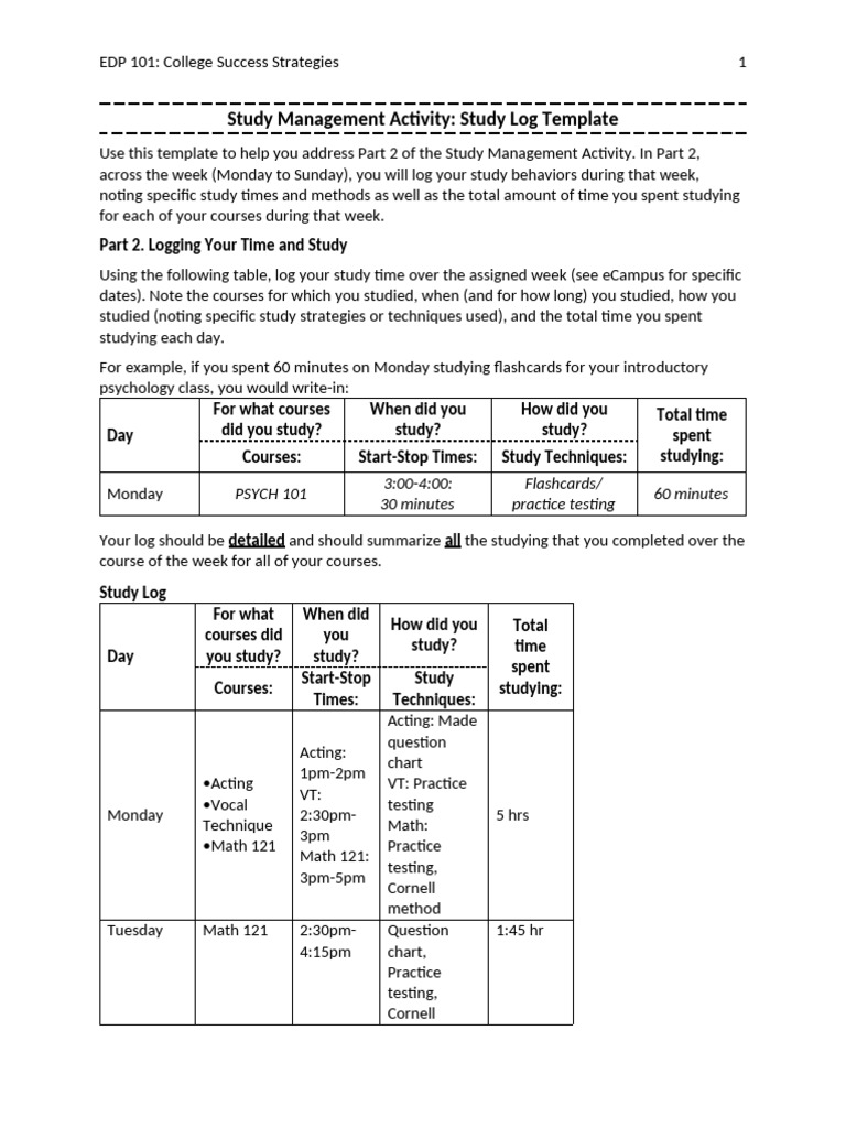 EDP 101_Study Management Activity Template | PDF