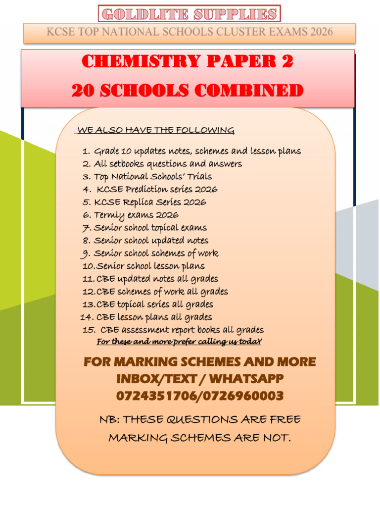Kcse Chem Pp2 Top Schools Cluster 2026 | PDF | Ionic Bonding | Chlorine