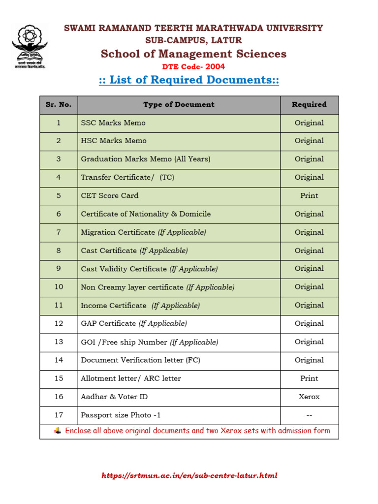 Documents Required for the Mba Addmission | PDF