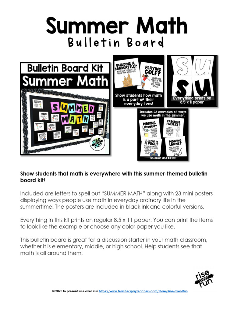 Summer Bulletin Board Kit RealWorldMathClassroomDecorforJuneJulyAugust ...