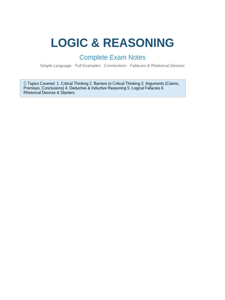 LogicReasoning Notes | PDF | Deductive Reasoning | Inductive Reasoning