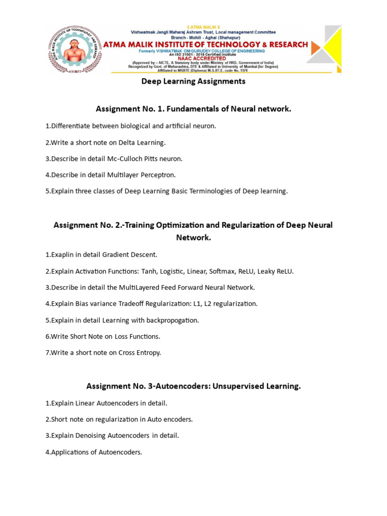 Deep Learning Assignments | PDF
