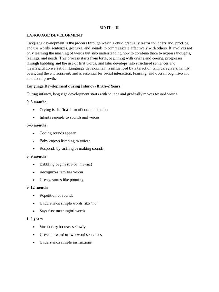 UNIT II | PDF | Language Development | Infants