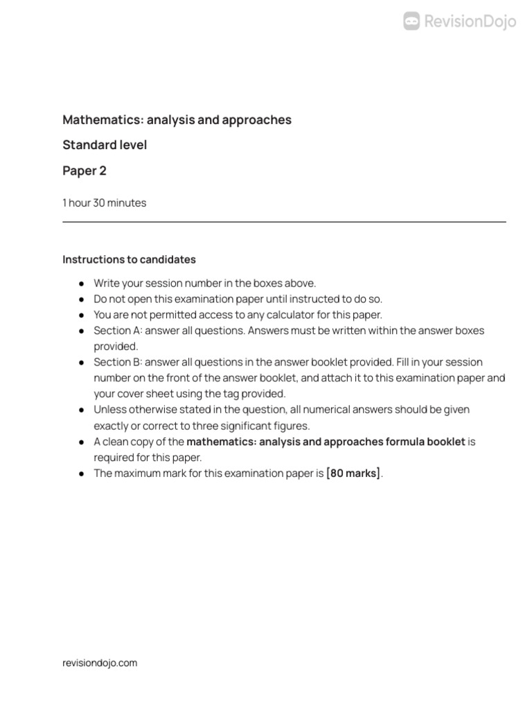 Math AA SL Paper 2 (Set 2) | PDF | Mathematical Analysis | Applied ...