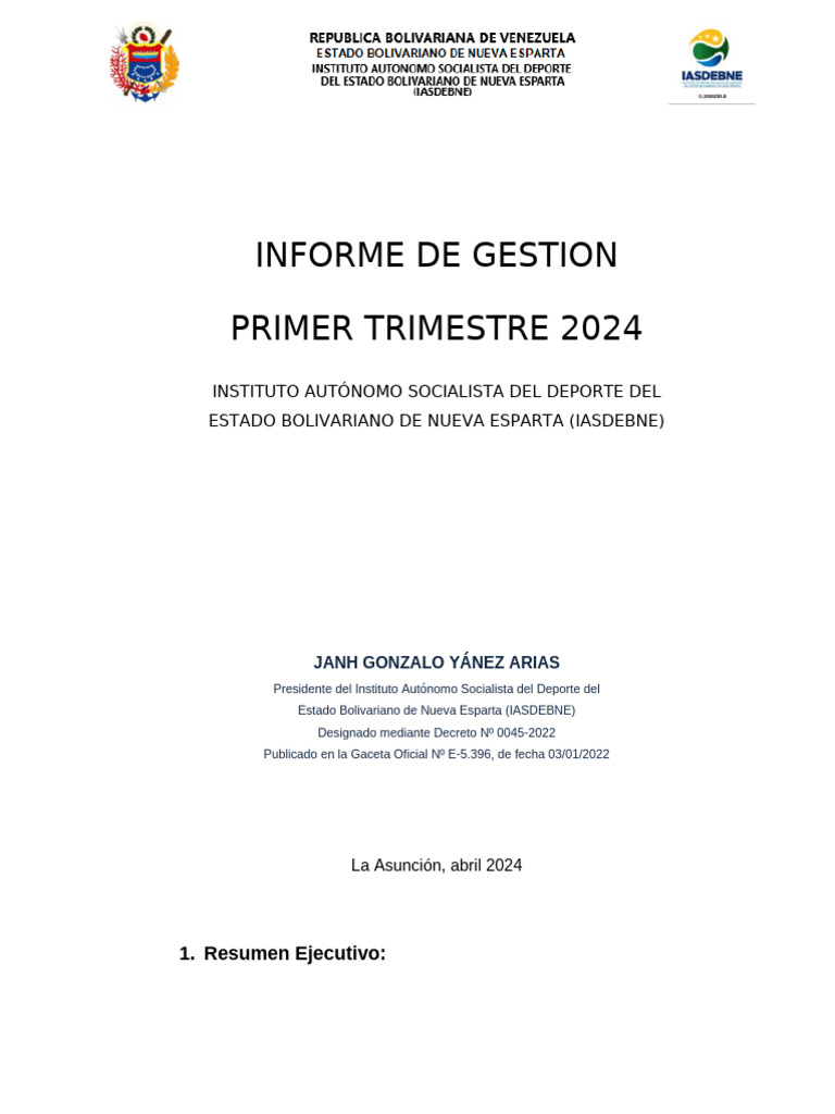Informe de Gestión i Trimestre 2024 | PDF | Deportes