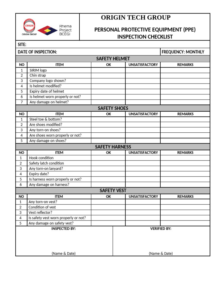 478377837 PPE Inspection Checklist | PDF