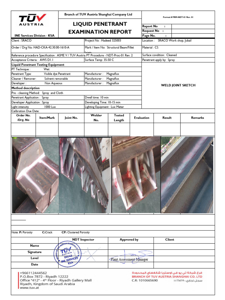 TUV Austria DPT Report-Sraco Work Shop-Structural Cross Beam Weld ...