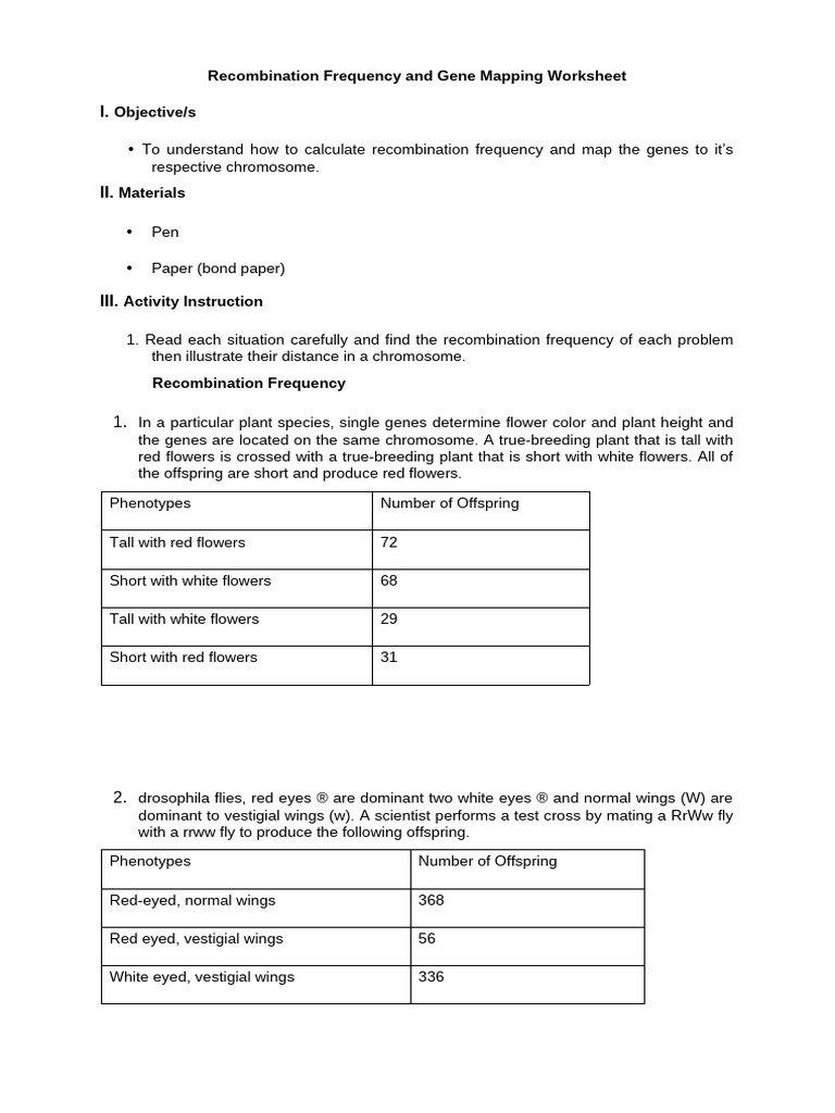 Recombination Frequency and Gene Mapping Worksheet | PDF | Genetic ...
