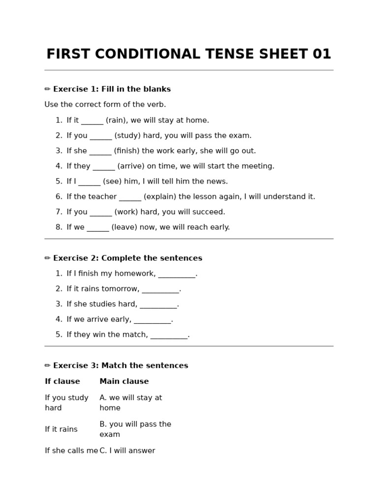 First Conditional Tense Sheet 01 | PDF