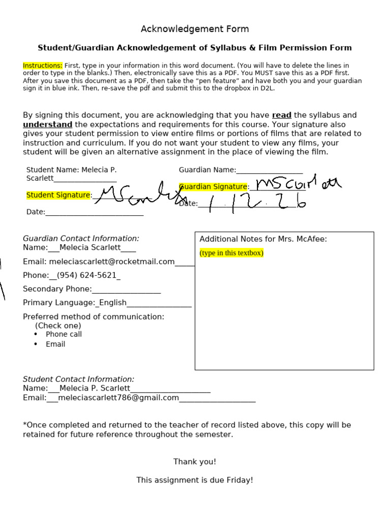 Acknowledgement Form | PDF