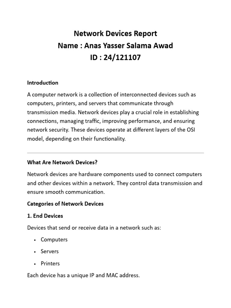 Network Devices Report | PDF | Network Switch | Computer Network