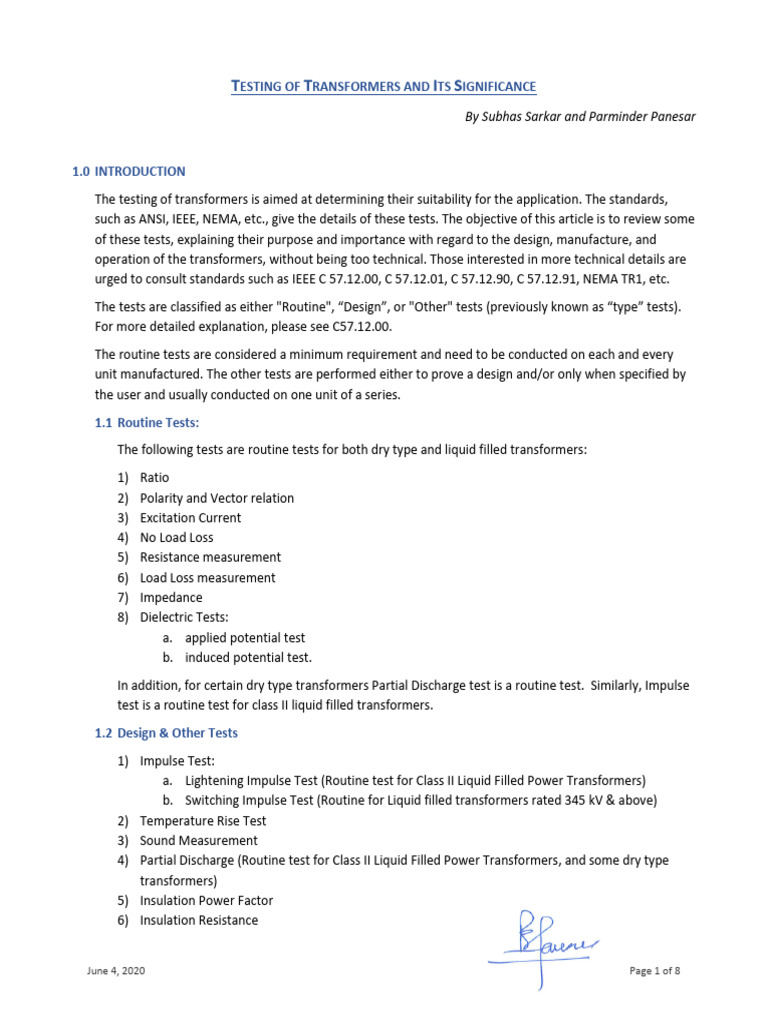Testing of Transformers & Its Significance 20200604 | PDF | Transformer ...