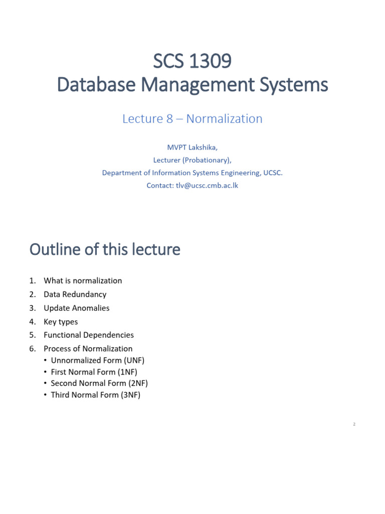 8. Lecture 8 (Normalization) | PDF | Databases | Computing
