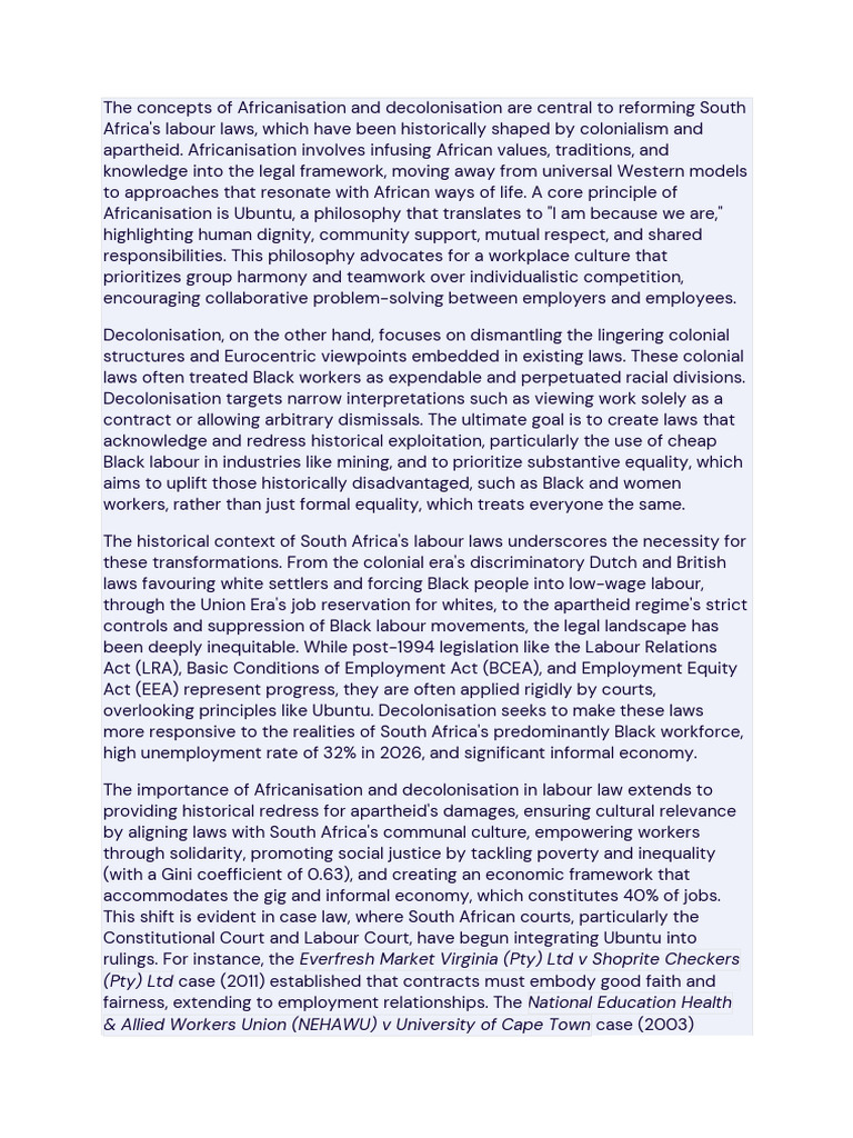 AFRICANISATION AND DECONOLIZATION | PDF | Labour Law | Social Equality