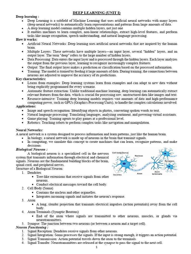 Unit 1 Deep Learning | PDF | Deep Learning | Axon